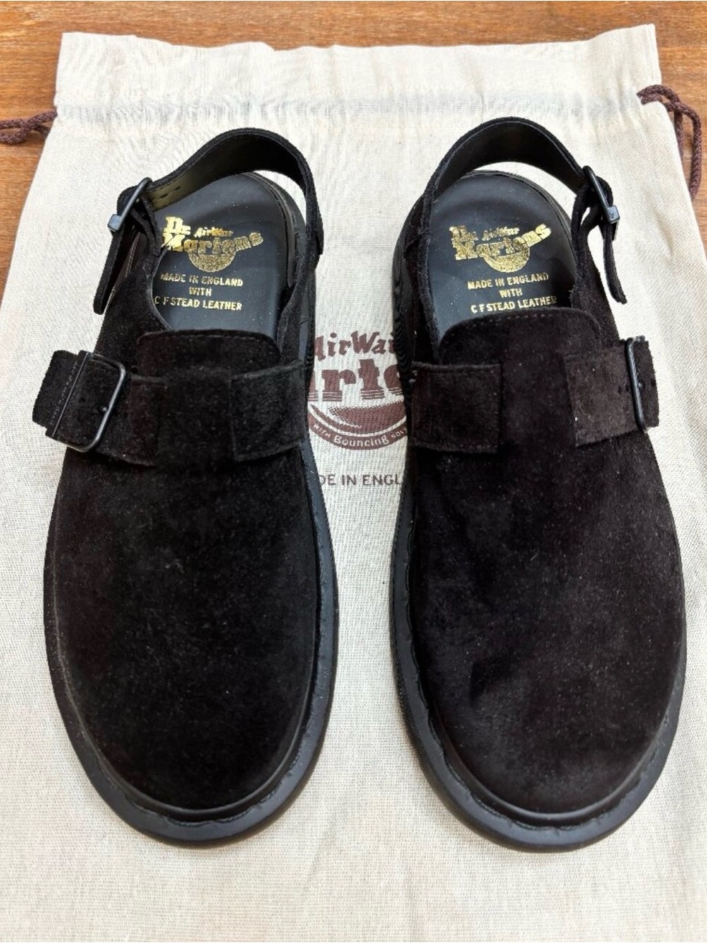 Dr. Martens Jorge II Black Suede Slingback Clogs with Black Stitching
